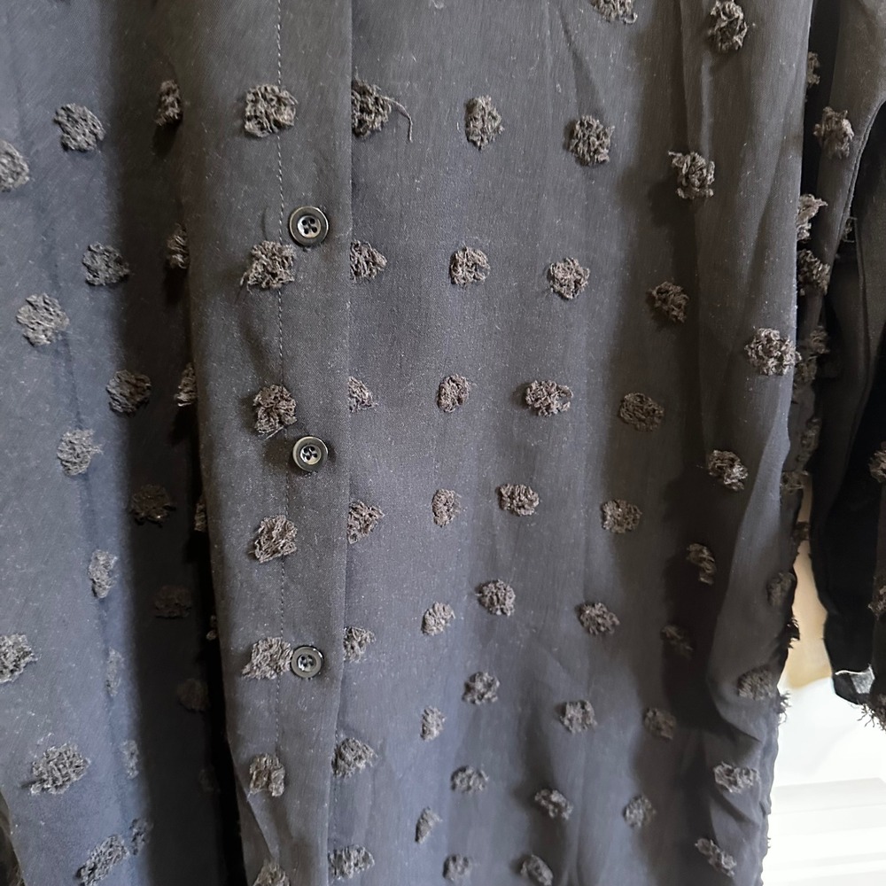 Black Tunic Shirt Dress Pom Pom Detail 3/4 Sleeve Lightweight S swim coverup - Picture 3 of 8